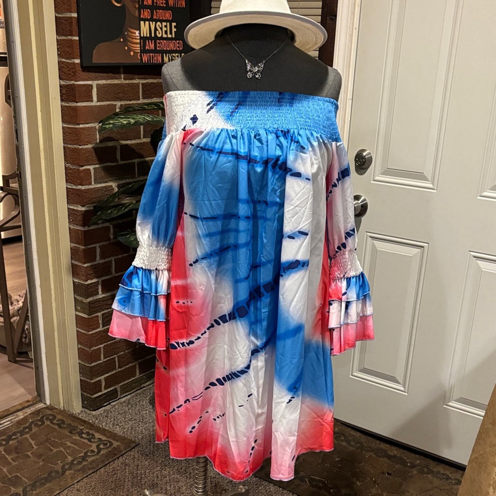 SHEIN Blue and Pink Tie-Dye Strapless Dress/Top 💙 SIZE 1X